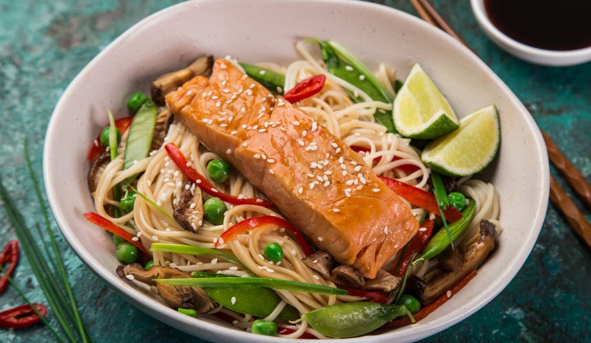 Soy Chilli Salmon with Sesame & Cucumber Noodles