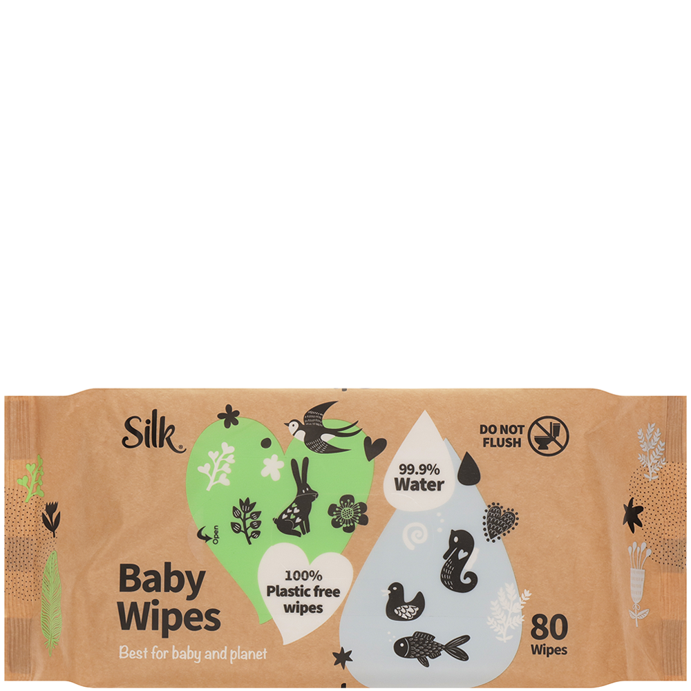 Silk 99.9% Water Plastic Free Baby Wipes 80's