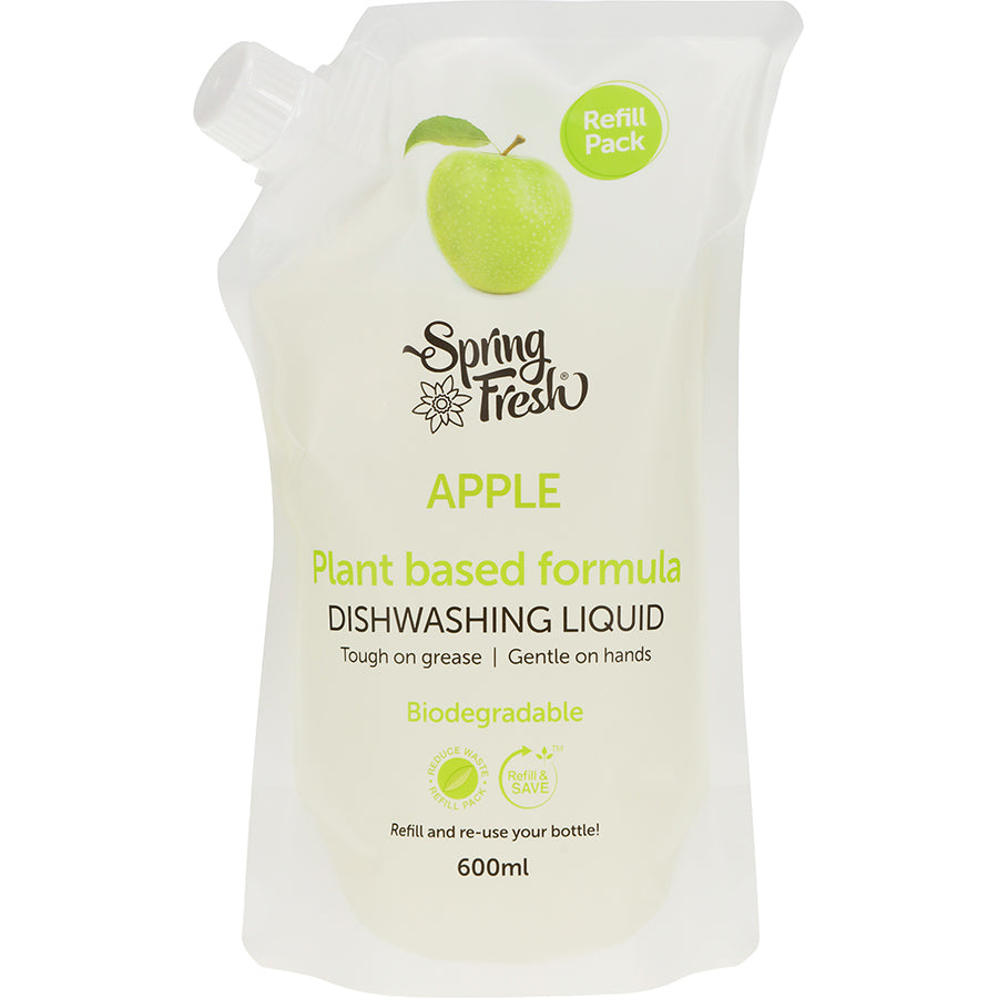 Spring Fresh Dishwashing Liquid Plant Based Formula Apple Refill 600ml