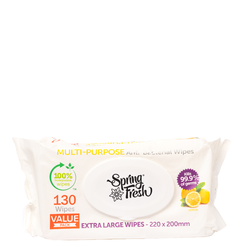 Spring Fresh Multi Purpose Antibacterial Wipes Value Pack Lemon 130's