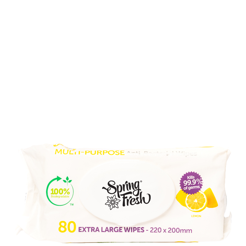 Spring Fresh Multi Purpose Antibacterial Wipes Lemon 80's