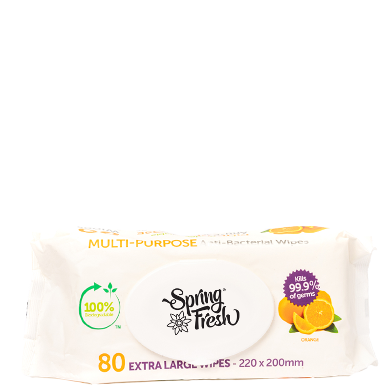 Spring Fresh Multi Purpose Antibacterial Wipes Orange with Charcoal 80's