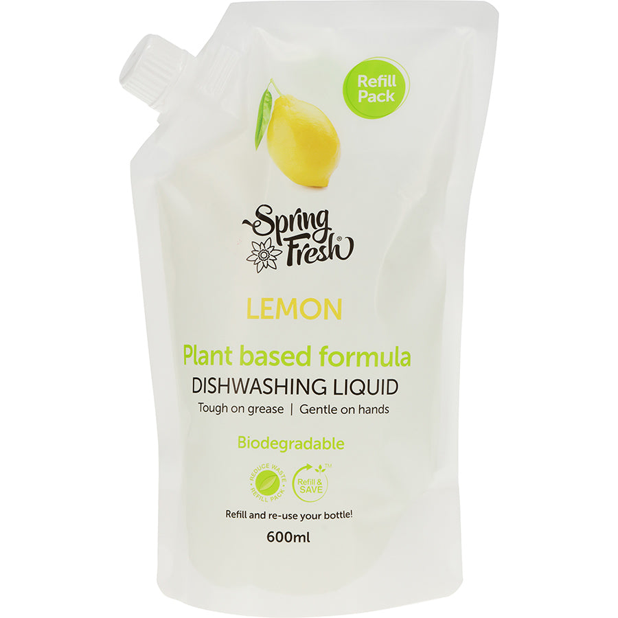 Spring Fresh Dishwashing Liquid Plant Based Formula Lemon Refill 600ml