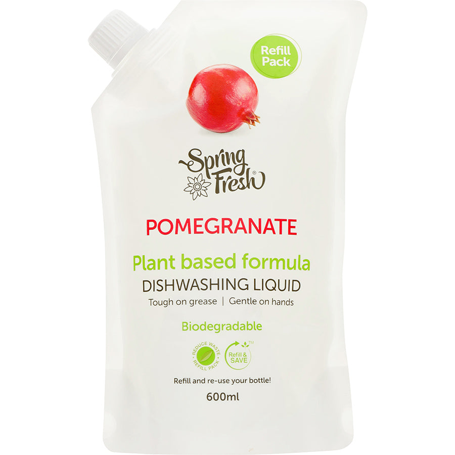 Spring Fresh Dishwashing Liquid Plant Based Formula Pomegranate Refill 600ml