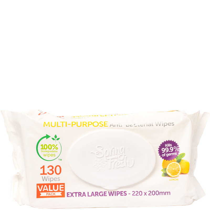 Spring Fresh Multi Purpose Antibacterial Wipes Value Pack Lemon 130's